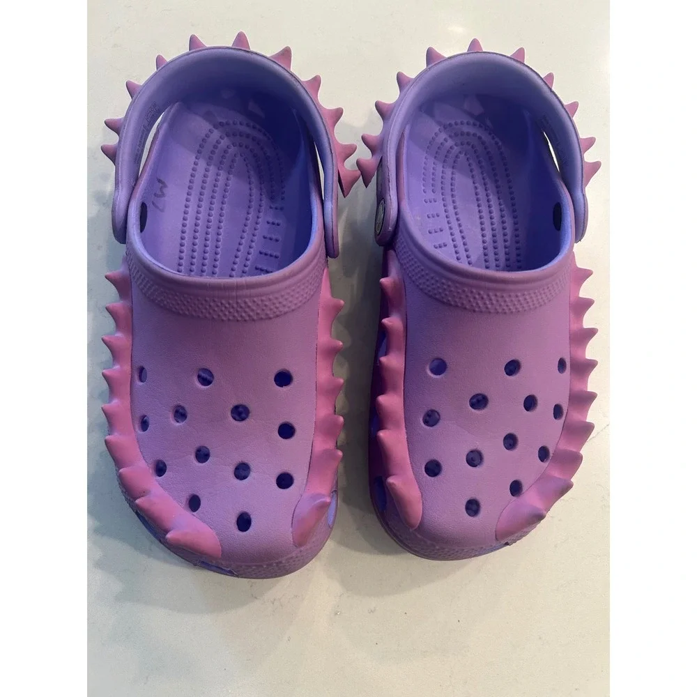 Crocs Clogs Purple Pink Spiked Dinosaur Kids Classic Slip On Shoes J2